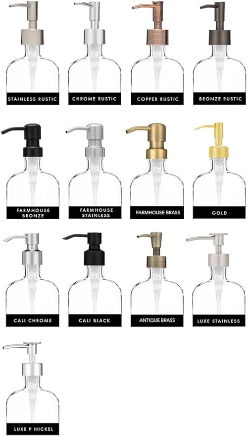 Rail19 French Vessel Glass Soap Dispenser with Metal Pump - Refillable Hand Soap, Lotion & Sanitizer for Sinks and Small Countertops, 8.5oz (Cali Chrome)