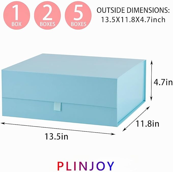 Large Gift Box 13.5x11.8x4.7 Inches, Blue Gift Boxes for Presents with Magnetic Closure Lid, Luxury Gift Box Rectangle Collapsible Boxes for Gift Packaging