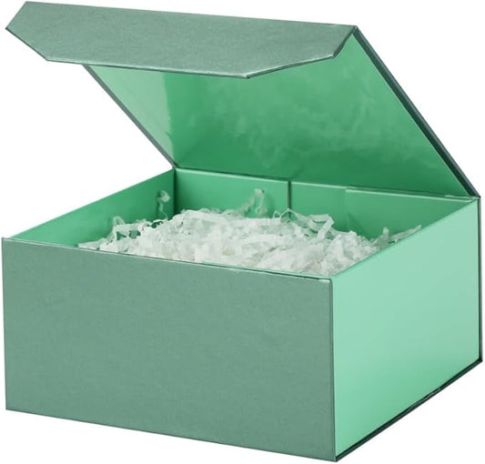 6 Pcs Small Green Gift Box 8x8x4 Inch Magnetic Gift Box Small Magnetic Box with Crinkle Paper Green Small Gift Box with Shredded Paper Luxury Gift Boxes with Lids for Presents