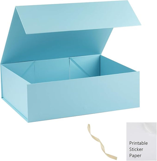 Light Blue Gift Box,19x16x6 Large Gift Boxes With Lids For Presents Includes Ribbon And Diy Printable Sticker Paper,Bridesmaid Proposal Box,Magnetic Gift Box For Birthday,Wedding,Graduation