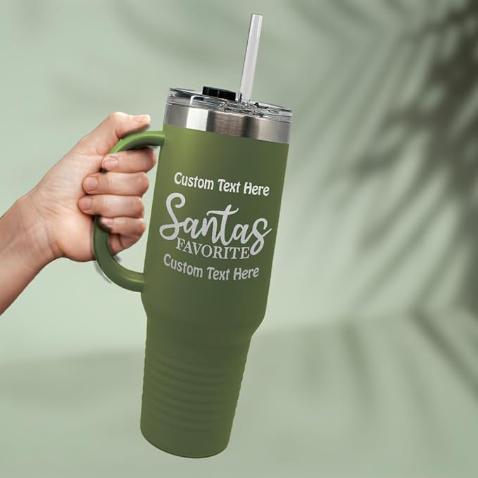 Custom Tumbler Cups with Straw Santa's Favorite Christmas Xmas Coffee Tumbler with Lid Personalized Insulated Travel Mugs Engraved Stainless-Steel 40 Oz Forest Green Personalized Text Here