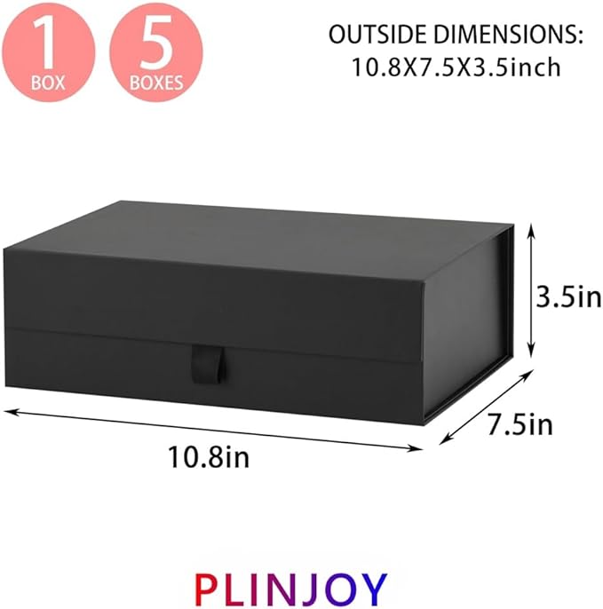 Black Gift Box for Presents 10.8x7.5x3.5 Inches Magnetic Gift Boxes with Lid Luxury Gift Box for Rectangle Collapsible for Bridesmaid, Wedding, Birthday Gift Packging