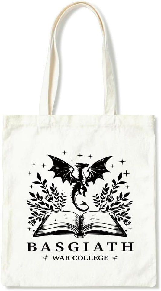 Funny Canvas Tote Bag, Basgiath War College Tote Bag, Casual Canvas Totes for Work Traveling, Reusable Grocery Shoulder Shopping Bags, Christmas Gifts for Friends and Family