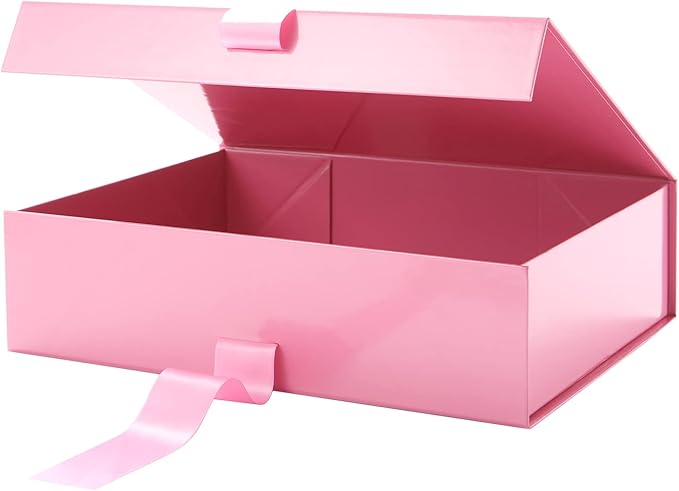 Luxury Pink Magnetic Gift Boxes with Ribbon - 6 Large Bridesmaid Proposal Boxes with Lids - 13x9.7x3.4 Inches