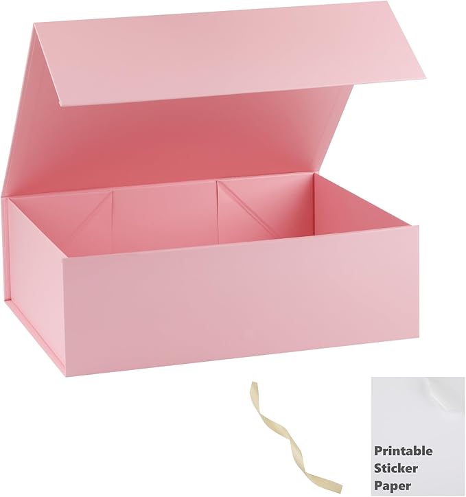 Pink Gift Box,16x14x5.3 Large Gift Boxes With Lids For Presents Includes Ribbon And Diy Printable Sticker Paper,Bridesmaid Proposal Box,Magnetic Gift Box For Birthday,Wedding,Graduation