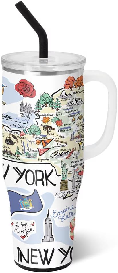 Swig Life 40oz Mega Mug, 40oz Tumbler with Handle and Straw, Extra Large Insulated Tumblers, Cup Holder Friendly Travel Mug (New York)
