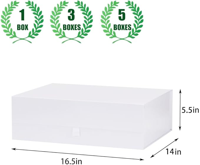 Extra Large White Gift Box 5 Pack 16.5x14x5.5 Inches,Gift Boxs for Presents with Lid Magnetic Closure Collapsible,Bridesmaid Proposal Box,Birthday, Christmas,for Clothes and Large Gifts