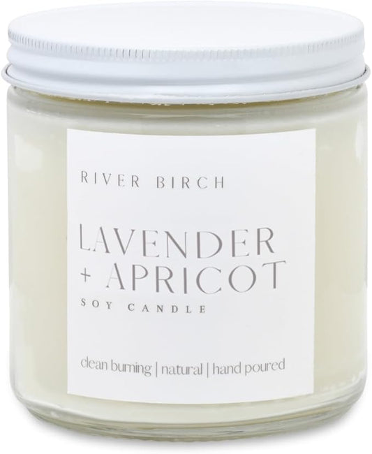 River Birch Candles Lavender + Apricot Scented Candle | Premium, All-Natural, Non-Toxic, Soy Wax | 16oz 90 Hr Burn Time | Cozy Relaxing Gifts for Home