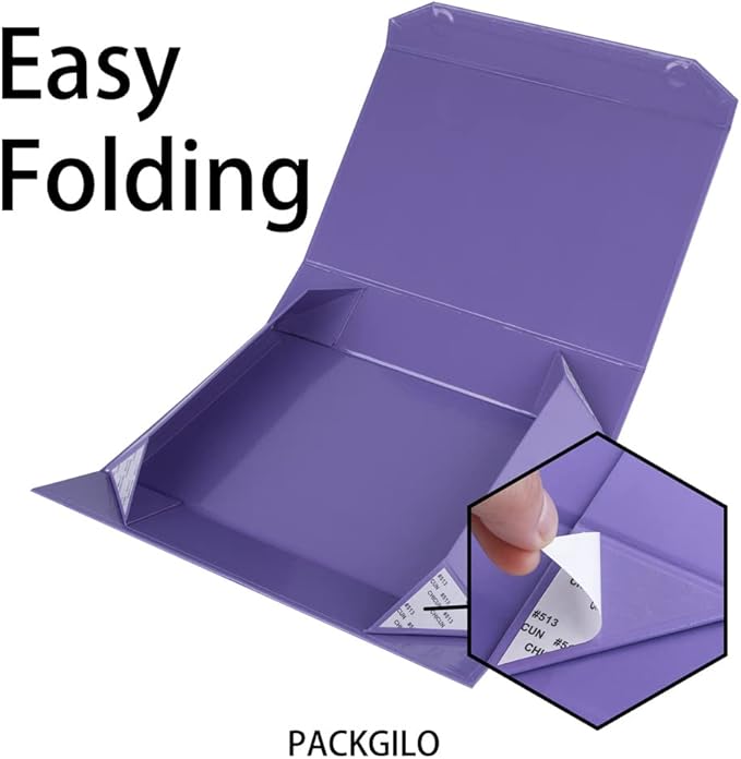 Small Purple Gift Boxes with Lids - 12 x 8 x 2.7 Inches - Glossy Surface - Includes Ribbon, Magnetic Closure - Bulk Cute Boxes for Packaging Presents and Shirts