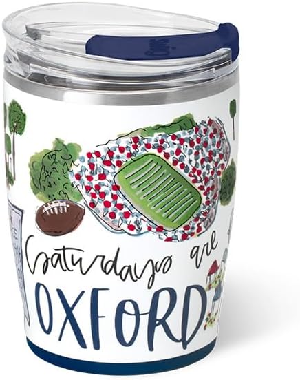 Swig Life 12oz Insulated Tumbler, Travel Coffee Tumbler with Lid, Cup Holder Friendly Travel Coffee Mug, Stainless Steel, 12 oz Reusable Insulated Coffee Mug (Saturdays in Oxford)