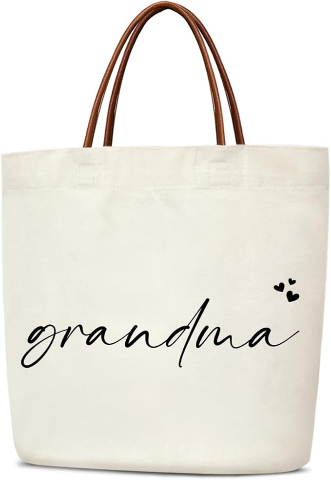 Canvas Tote Bag for Women, Birthday Gifts, Aesthetic Reusable Grocery Shopping Bags With Leather Handles