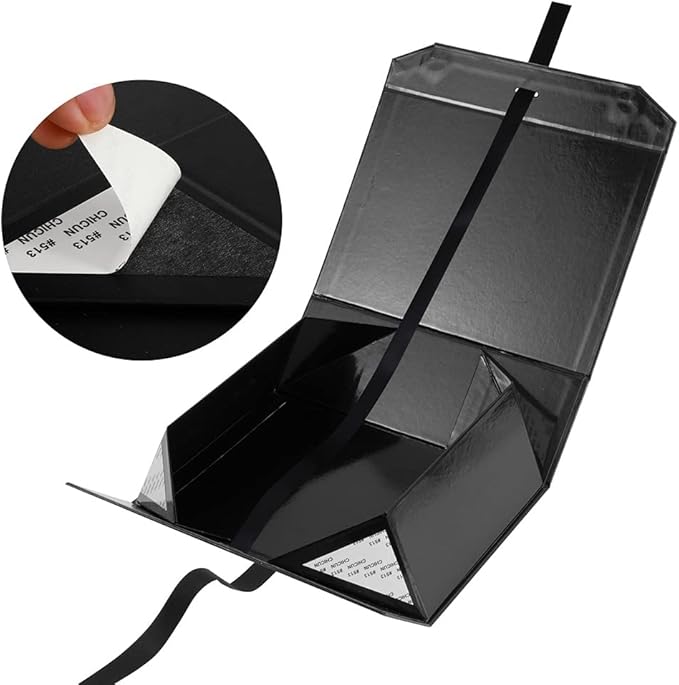 Glossy Black Groomsman Gift Box - 10x7.3x3.5 Inches, Decorative Box with Ribbon and Magnetic Lid Closure