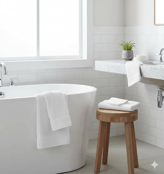 BIOLINEN White Bath Towels 24x48 inches 6 Pack | Ultra Soft, Highly Absorbent | 100% Cotton Towels for Bathroom, Gym, Spa, and Hotel Use