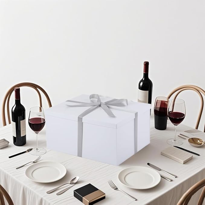 UoeRing 2Pcs White Extra Large gift box with lids 16.5×13×8 Inches gift boxes for presents,Birthday Box (include Ribbon, Paper Shred Filler Gift Card & Envelopes)