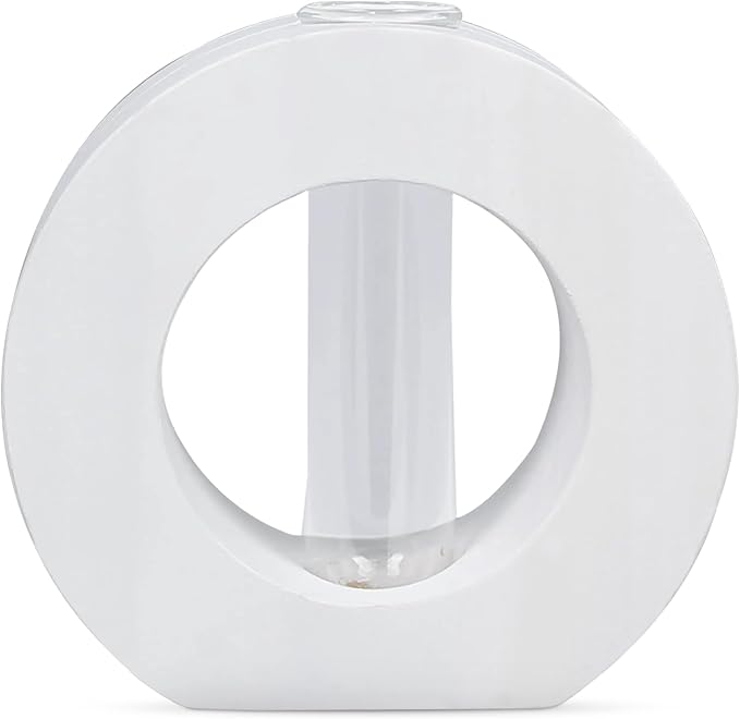 Young's Inc Wood Tabletop with Glass Flower Vase