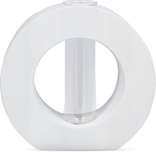 Young's Inc Wood Tabletop with Glass Flower Vase