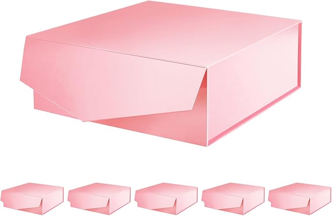 6 Gift Boxes with Lids 9x9x3.4 Inches, Pink Bridesmaid Proposal Boxes with Magnetic Closure for All Occasion (Glossy Pink)