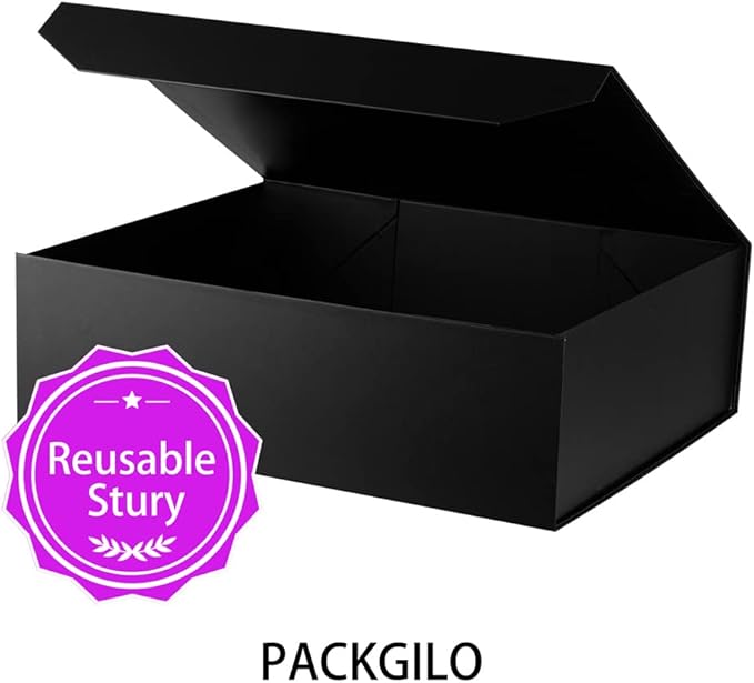 3 Pcs Matte Black Extra Large Gift Box with Lid, 19x16x6 Inches, Hard Magnetic Giant Gift Boxes for Presents Clothes Robe Wedding Dress Sweater,Reusable Foldable Bridesmaid Proposal Box