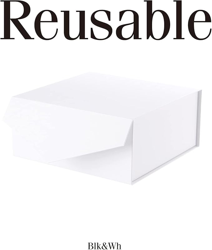 BLK&WH 6 Collapsible Gift Boxes with Magnetic Lids, 7.5x7.5x3 Inches, Bridesmaid Proposal Boxes, Matte White