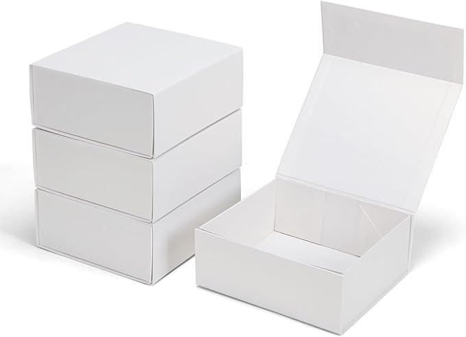 Ditwis 4 Pack 7.8x7x3.1 Inches Gift Boxes with Magnetic Closure Lids, White Magnetic Box for Wedding, Groomsmen Bridesmaid Proposal, Birthdays, Mother's Day