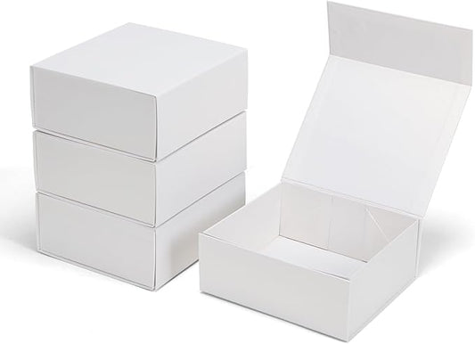 Ditwis 4 Pack 7.8x7x3.1 Inches Gift Boxes with Magnetic Closure Lids, White Magnetic Box for Wedding, Groomsmen Bridesmaid Proposal, Birthdays, Mother's Day