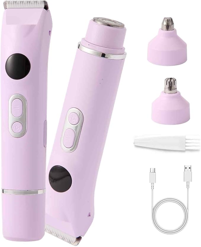 Bikini Trimmer for Women, Upgraded 2-in-1 Electric Razors for Women with 2 Replaced Blades and LED Light, Wet & Dry Use Electric Shaver Support 90 Mins Runtime for Face & Body & Intimate Areas