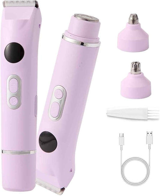 Bikini Trimmer for Women, Upgraded 2-in-1 Electric Razors for Women with 2 Replaced Blades and LED Light, Wet & Dry Use Electric Shaver Support 90 Mins Runtime for Face & Body & Intimate Areas