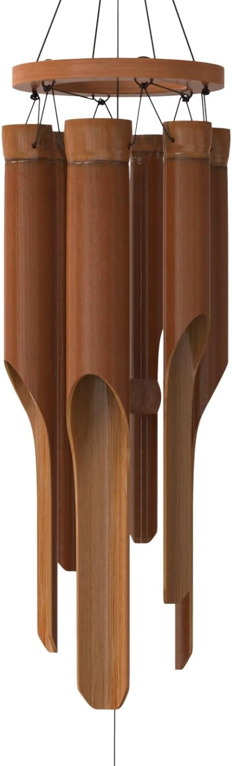 Classic Bamboo Wind Chimes - Outside Outdoor Wood Wooden Windchimes, Small, Handcrafted with Calming Deep Tones, Ideal Home Decor or Gift for Any Occasion