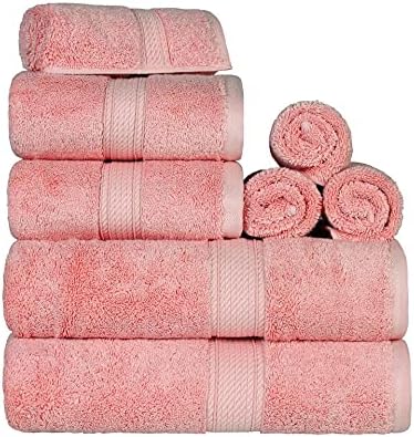 BLUENILEMILLS Madison Egyptian Cotton Towels, Towel Set for Bathroom, Shower, Hotel, Plush, 900 GSM, Highly Absorbent and Ultra-Soft Towels, Bath Essentials, 8 Piece Assorted Towel Set, Tea Rose
