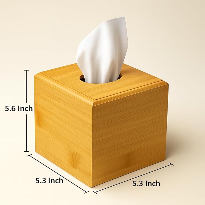 Premium Bamboo Tissue Box Cover – Modern Minimalist Wooden Tissue Box Holder with Sliding-Bottom for Easy Refill – Durable Eco-Friendly Home Decor Accessory for Bathroom, Bedroom, Office