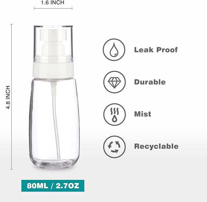 3pack Small Spray Bottle, 2.7oz Mini Spray Bottles, Empty Travel Spray Bottle, Fine Mist Plastic Spray Bottles (Clear+Green+Pink)