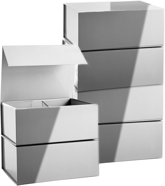 Stockroom Plus 6 Pack Magnetic Gift Boxes with Lids, 9.5 x 7 x 4 Inches for Birthday, Wedding, Groomsman and Bridesmaid Proposal Box (Gray) - Groomsmen Proposal Gift Box