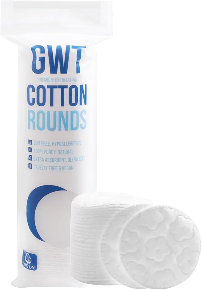 GWT Premium Cotton Rounds for Face, 100% Pure & Lint-Free Cotton Pads, Soft & Absorbent Makeup Remover, Hypoallergenic, Multi-Layer Design, 100 Count (Pack of 1)