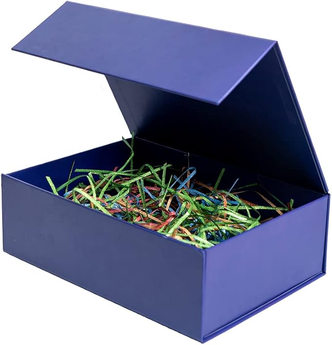 Rsgift Blue Gift Box,11x7.8x3.5 Inches Gift Box with Lid,Groomsmen Graduation Decorative Boxes Weeding Christmas
