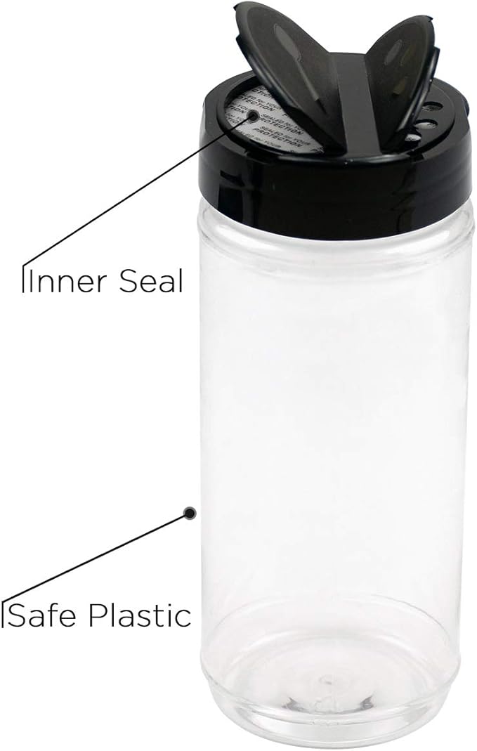 Foraineam 16 Pack 15 oz Plastic Spice Jars Containers Bottles with Black Flip Cap To Pour Or Sifter Shaker, Perfect for Storing Spice, Powders and Herbs
