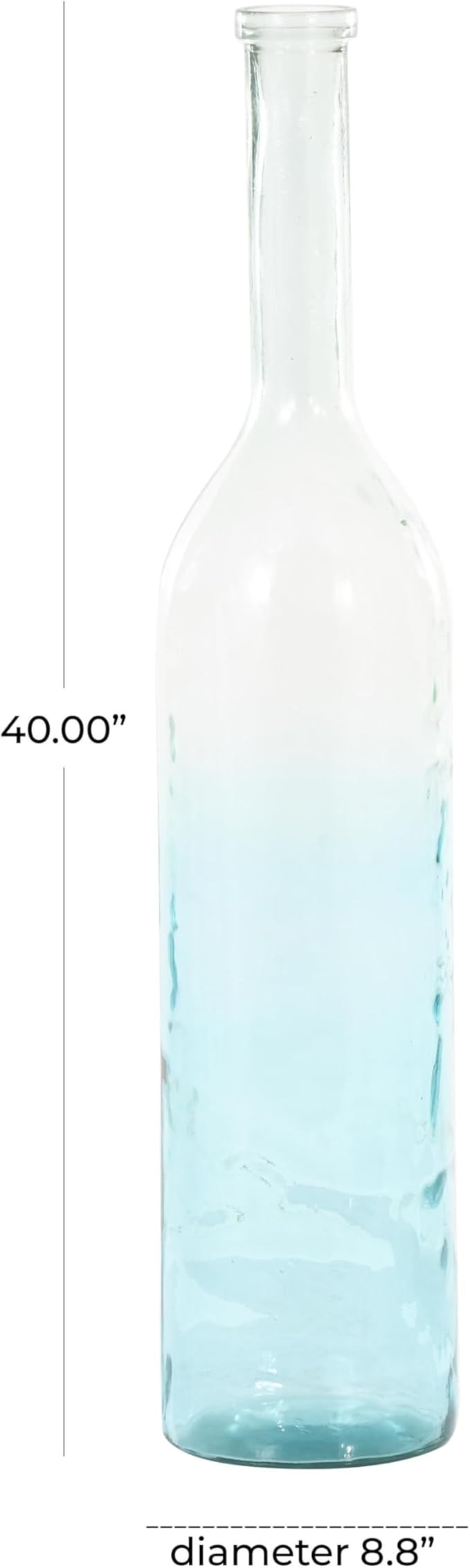Deco 79 Recycled Glass Handmade Decorative Vase Tall Ombre Floor Centerpiece Vase, Flower Vase for Home Decoration 9" x 9" x 40", Teal