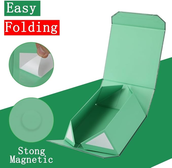 1 Pcs 6x6x3 Inch Green Magnetic Gift Box Small Magnetic Box with Crinkle Paper Green Small Gift Box with Shredded Paper Luxury Gift Boxes with Lids for Presents