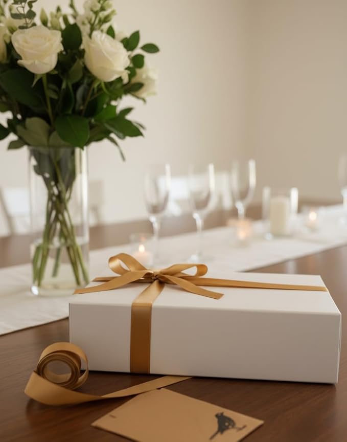 CECOBOX - Gift Boxes with Lids for Presents 13"x8.5"x4" - Matte, Collapsible Magnetic Closure Gift Box - Groomsmen & Bridesmaid Proposal Boxes, Wedding, PR, Birthdays, Holidays (White)