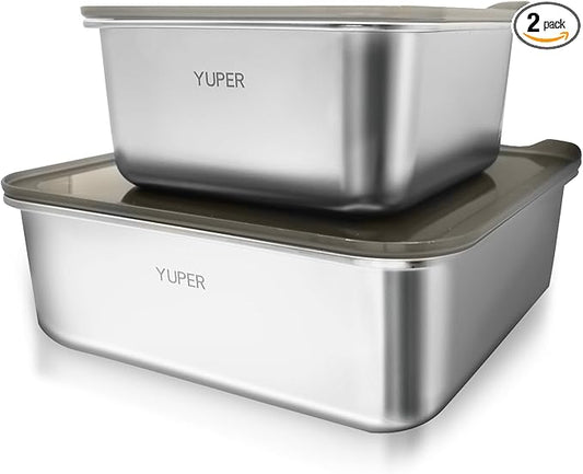 YUPER Stainless Steel Food Containers, Meal Prep Containers, Bacon Cheese Container for Refrigerator, Stainless Steel Containers with Lids Fruit Lunch Storage, 2 Pack (88+162OZ)