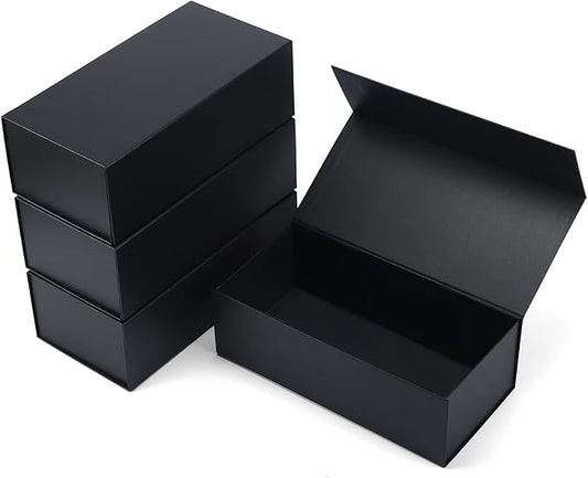 4 Pack 12x6x4 Inches Gift Boxes with Magnetic Closure Lids, Black Magnetic Box for Wedding, Groomsmen Bridesmaid Proposal, Birthdays, Mother's Day