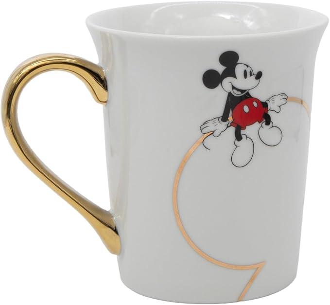 Disney 100th Anniversary Mickey Mouse Ceramic Mug – Elegant D100 Anniversary Coffee Cup with Gold Handle – Collectible Ceramic Coffee Mug Featuring Mickey Mouse – Official Licensee