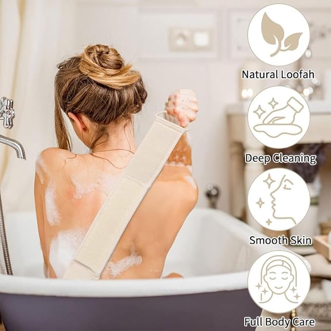 Natural Loofah Exfoliating Body Scrubber Loofah Bath Sponge, Luffa for Women and Men, 100% Biodegradable Compostable, Dye Free, Zero Waste Eco Friendly Sustainable (3 Pack) (L)