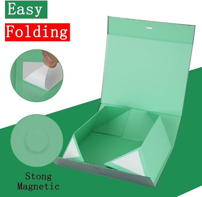 BoxSkivra Large Gift Boxes with Lids 5 Pack 13X11X5.3 Inch Large Green Gift Box with Ribbon Foldable Gift Boxes for Presents Shredded Paper for Gift Box with Cards