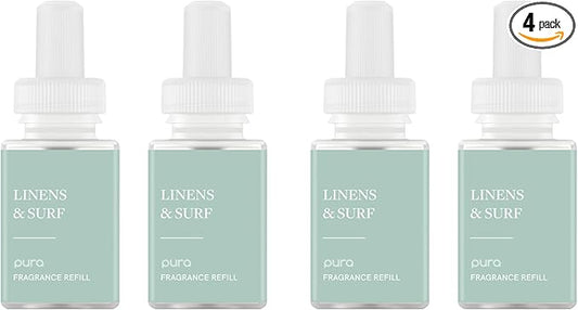 Pura Smart Home Air Diffuser Fragrance - Smart Scent Refill - Up to 120-Hours of Premium Fragrance per Refill for Home, Office & Apartment - 4 Pack, Linens & Surf