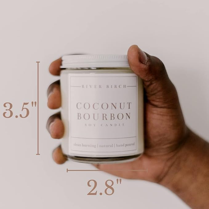 River Birch Candles Coconut Bourbon Scented Candle | Premium, All-Natural, Non-Toxic, Soy Candles | 8.5oz 40 Hr Burn Time | Cozy Relaxing Gifts for Home