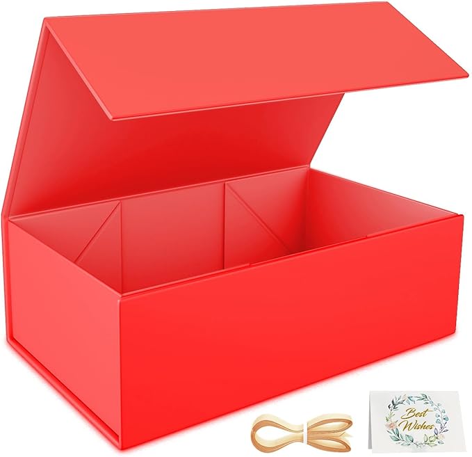 Red Gift Box, 12x6x4'' Gift box for Presents with Lids Magnetic Closure Rectangle Collapsible for Bridesmaid Proposal Box, Wedding, Christmas, Halloween, Birthday Gift Packging