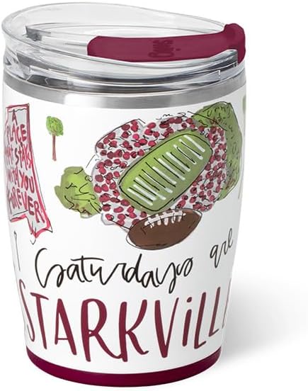 Swig Life 12oz Insulated Tumbler, Travel Coffee Tumbler with Lid, Cup Holder Friendly Travel Coffee Mug, Stainless Steel, 12 oz Reusable Insulated Coffee Mug (Saturdays in Starkville)