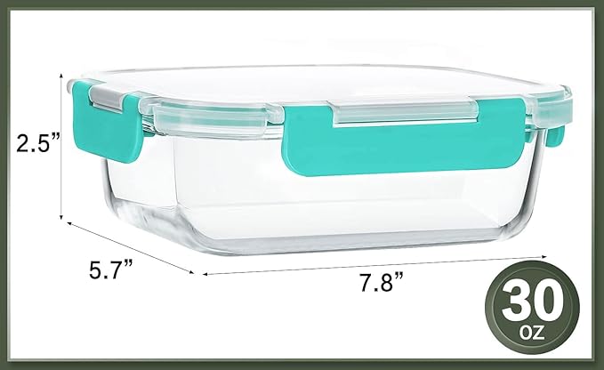 KOMUEE 10 Packs 30 oz Glass Meal Prep Containers,Glass Food Storage Containers with Lids,Airtight Lunch Bento Boxes, Microwave, Oven, Freezer and Dishwasher,Green