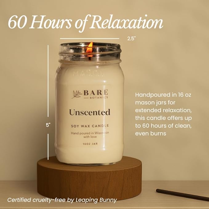 Bare Botanics Warm Vanilla Oak Scented Soy Candle - Premium Candle in 16 oz Mason Jar - 100% Natural Soy Wax & Plant-Based Fragrance Oils, Softly-Scented - Handpoured in WI - 85 Hrs Long Burning