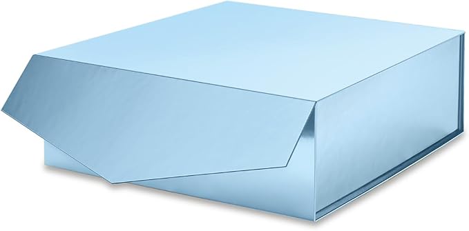 Gift Box with Lid 9x9x3.4 Inches, Blue Bridesmaids Proposal Box with Magnetic Closure for All Occasion (Glossy Blue)